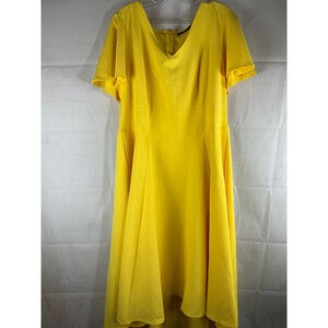 Lane Bryant Yellow Flutter Sleeve V-Neck High-Low Dress Size 18 Flowy Maxi New